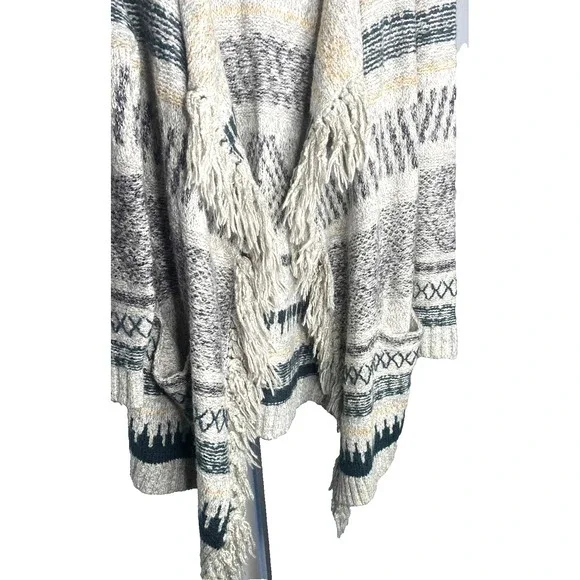 CAbi Shetland Cardigan Waterfall Sweater Boho Aztec Fringe Open Front Small Sz S - Picture 6 of 10